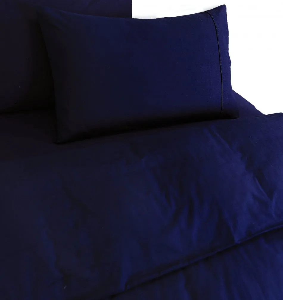 100% Egyptian Cotton Vintage Washed Quilt Cover Set I King I Navy Blue
