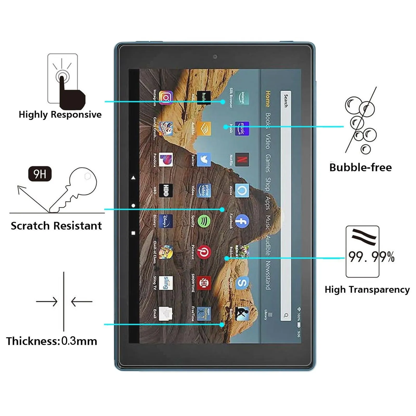 2-Pack Tempered Glass Film For Amazon Kindle Fire Hd 10 2019
