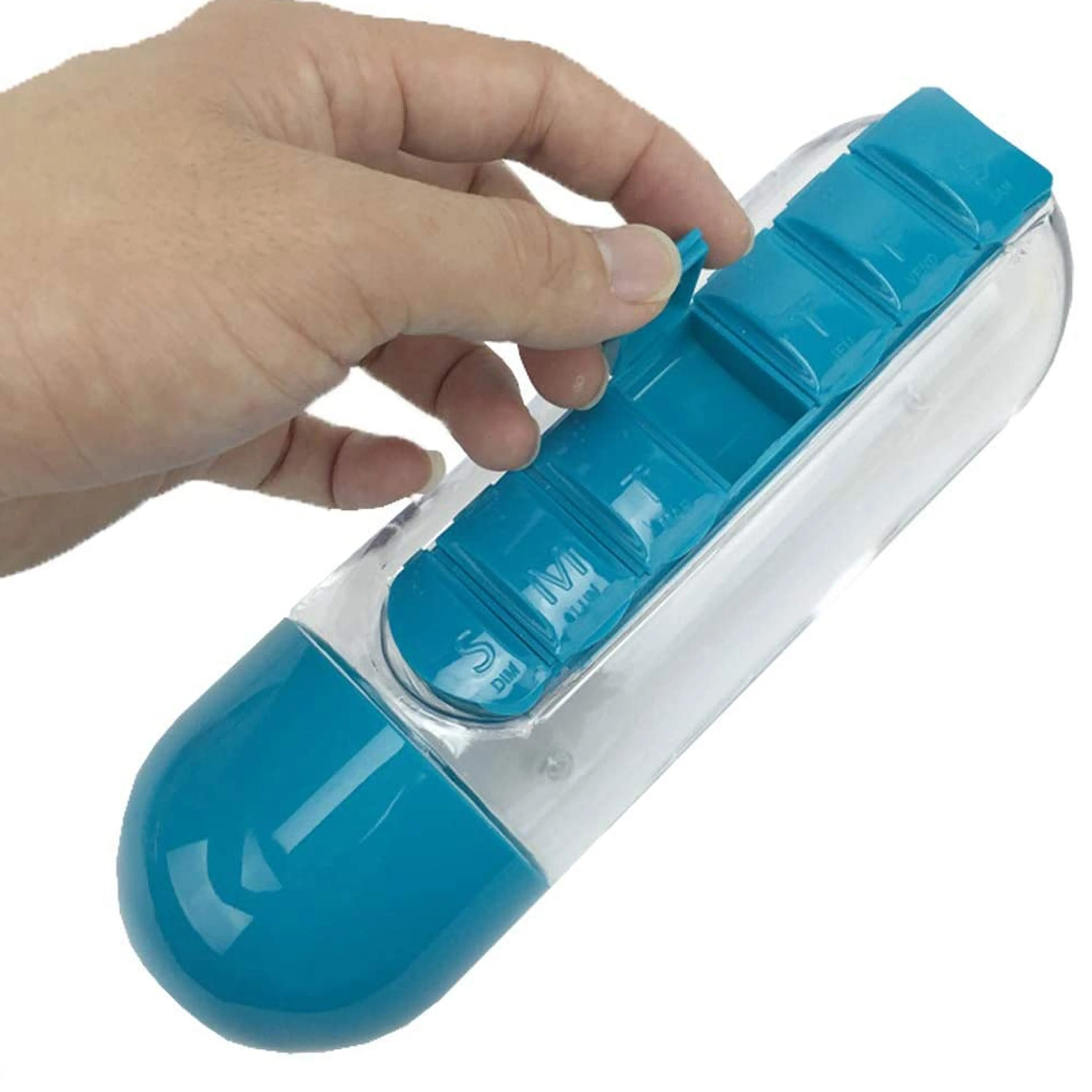 2 Water Bottle Wide Mouth 7 Day Vitamin Organizer Daily Pill Box Medicine 720ml