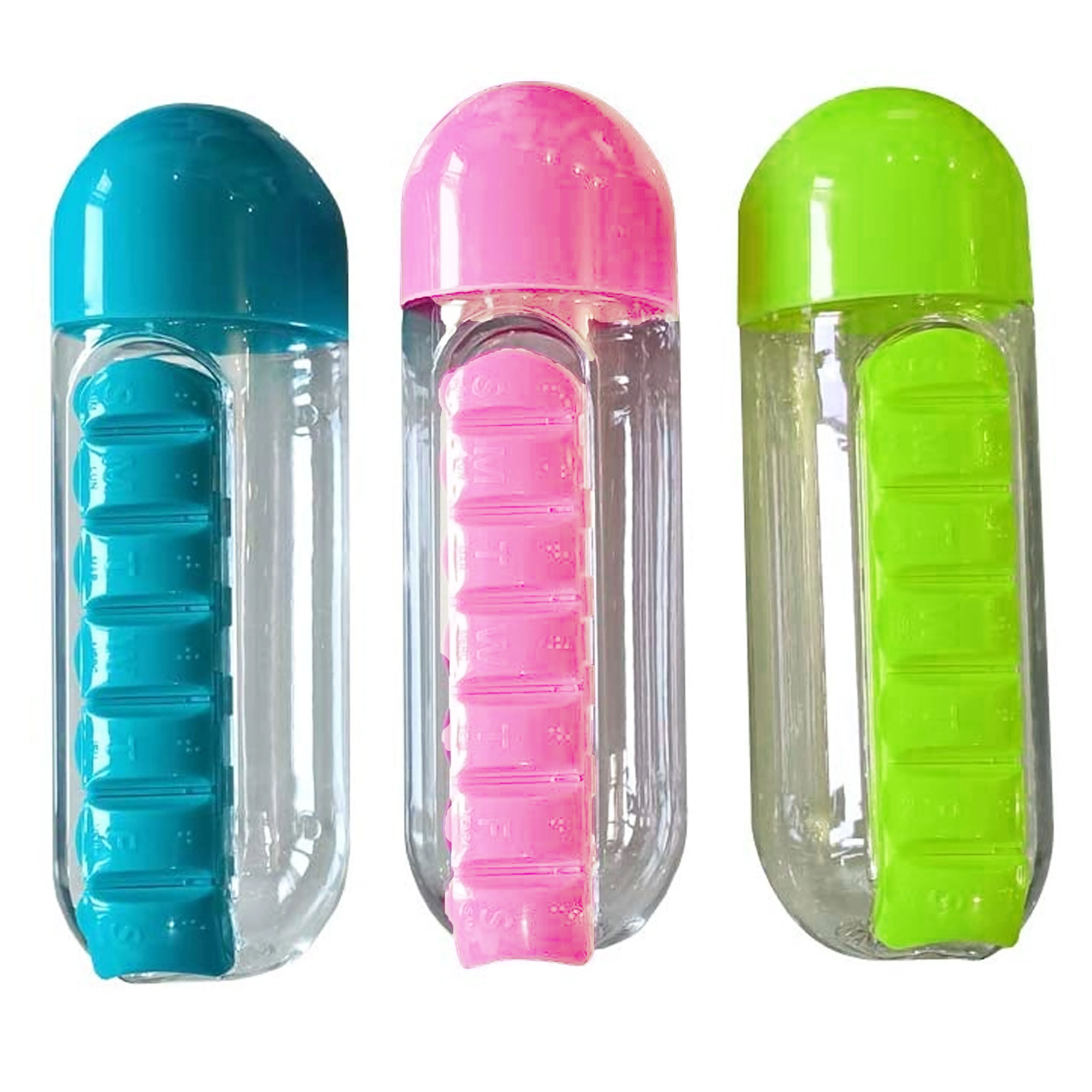 2 Water Bottle Wide Mouth 7 Day Vitamin Organizer Daily Pill Box Medicine 720ml