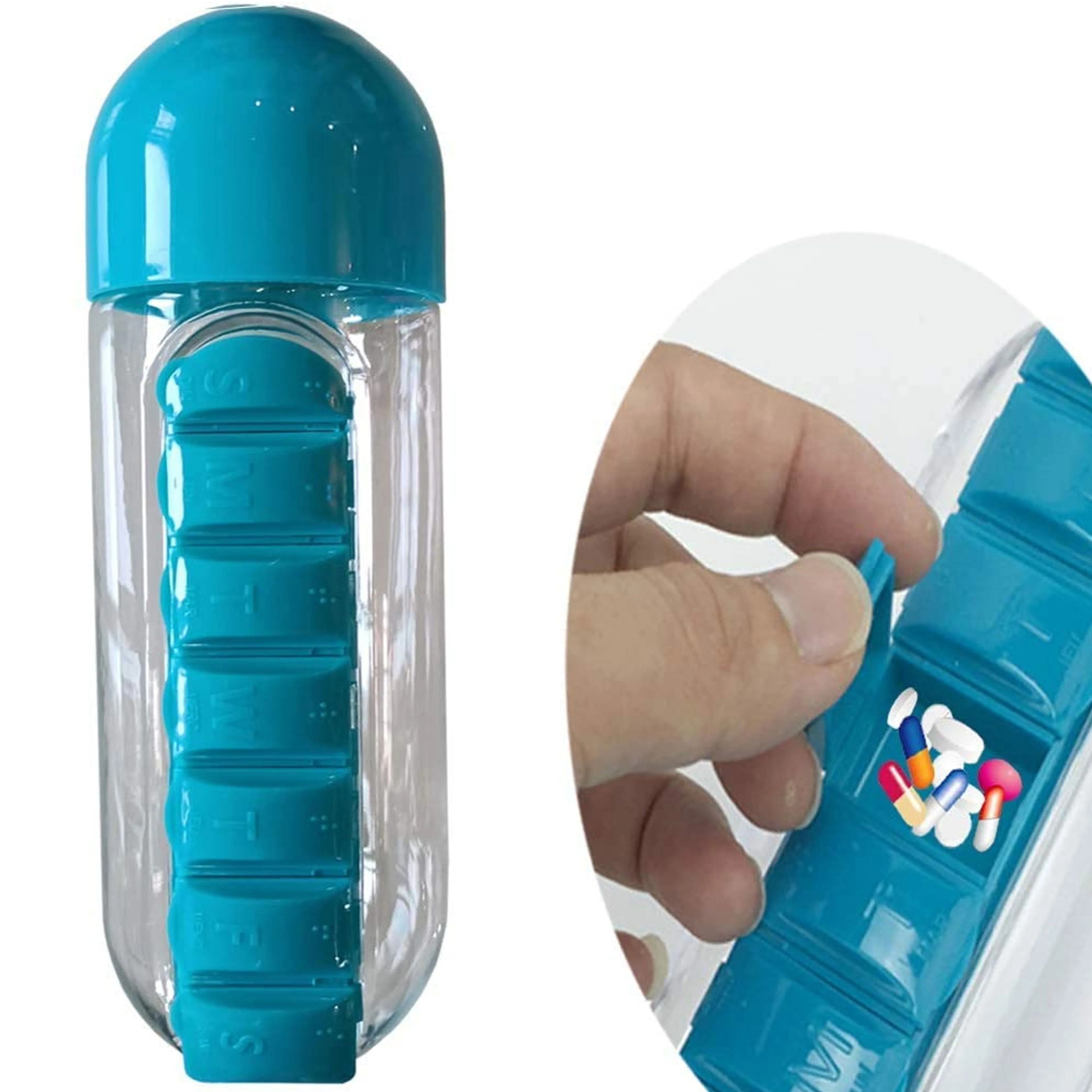 2 Water Bottle Wide Mouth 7 Day Vitamin Organizer Daily Pill Box Medicine 720ml