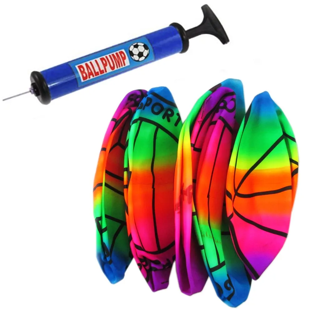 3PC Playground Balls Kids Hand Air Pump 9" Inflatable Neon Toy Basketball Soccer