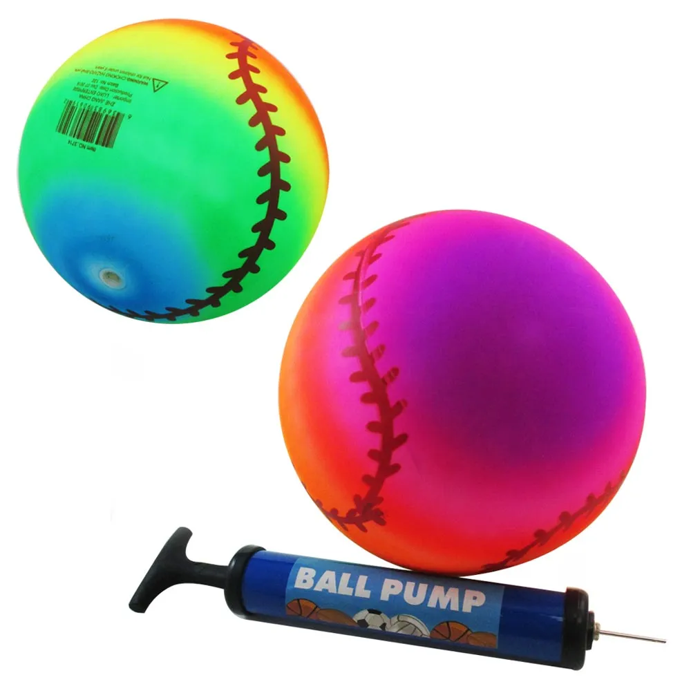 3PC Playground Balls Kids Hand Air Pump 9" Inflatable Neon Toy Basketball Soccer
