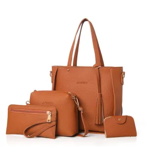 4pcs/set Tassel Handbags Lady's Crossbody Bags Handbags 2018 Clutch Bags Mini Coin Purse Female Pu Handbags Women Leather Bags