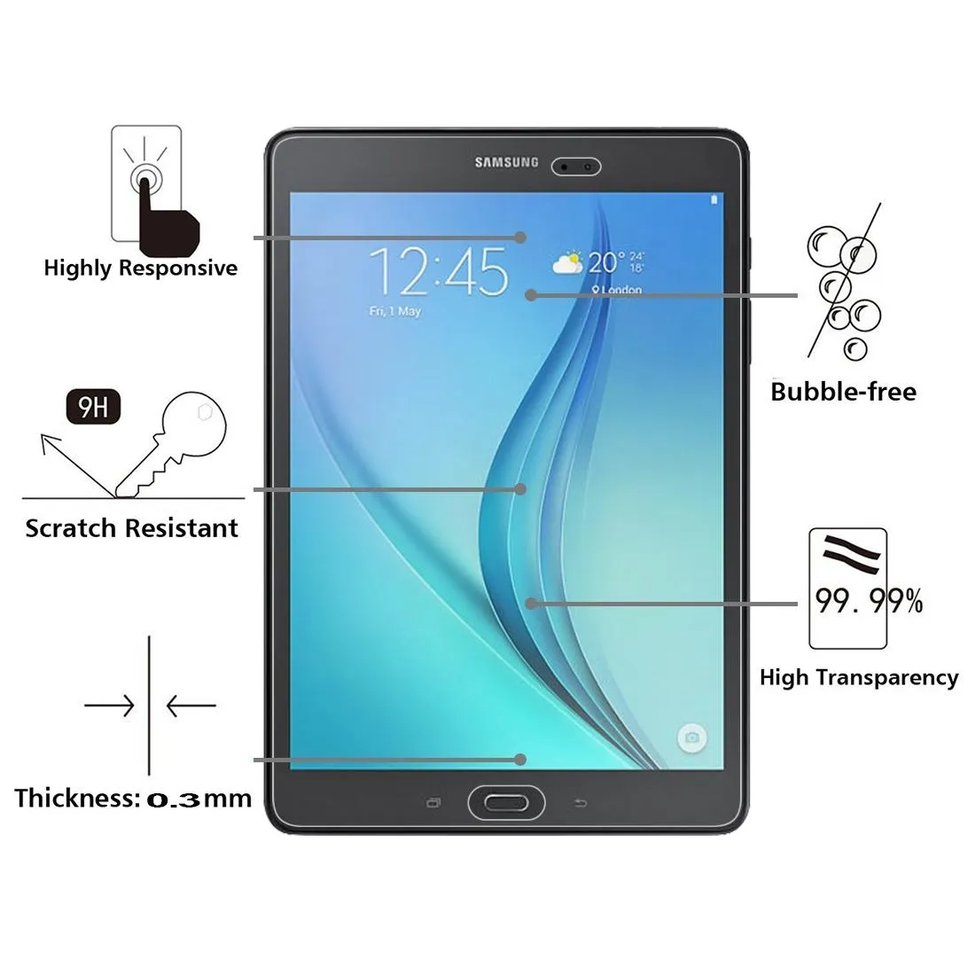 75-pack 0.3mm 9h Tempered Glass Screen Protector for Samsung Galaxy Tab a Plus 9.7