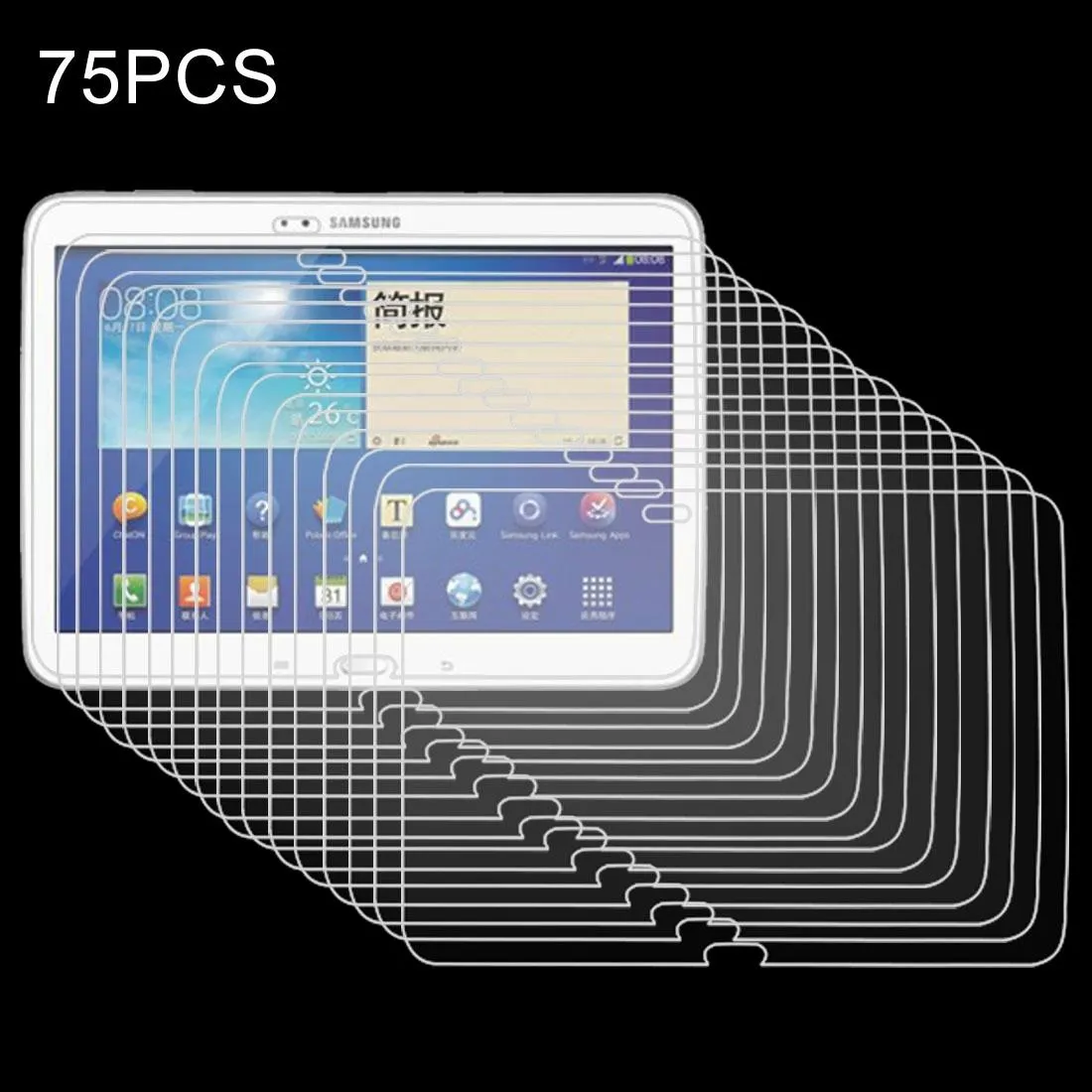 75-pack Tempered Glass Film for Samsung Galaxy Tab 3 10.1 - 0.4mm 9h  Hardness 2.5d Explosion-proof