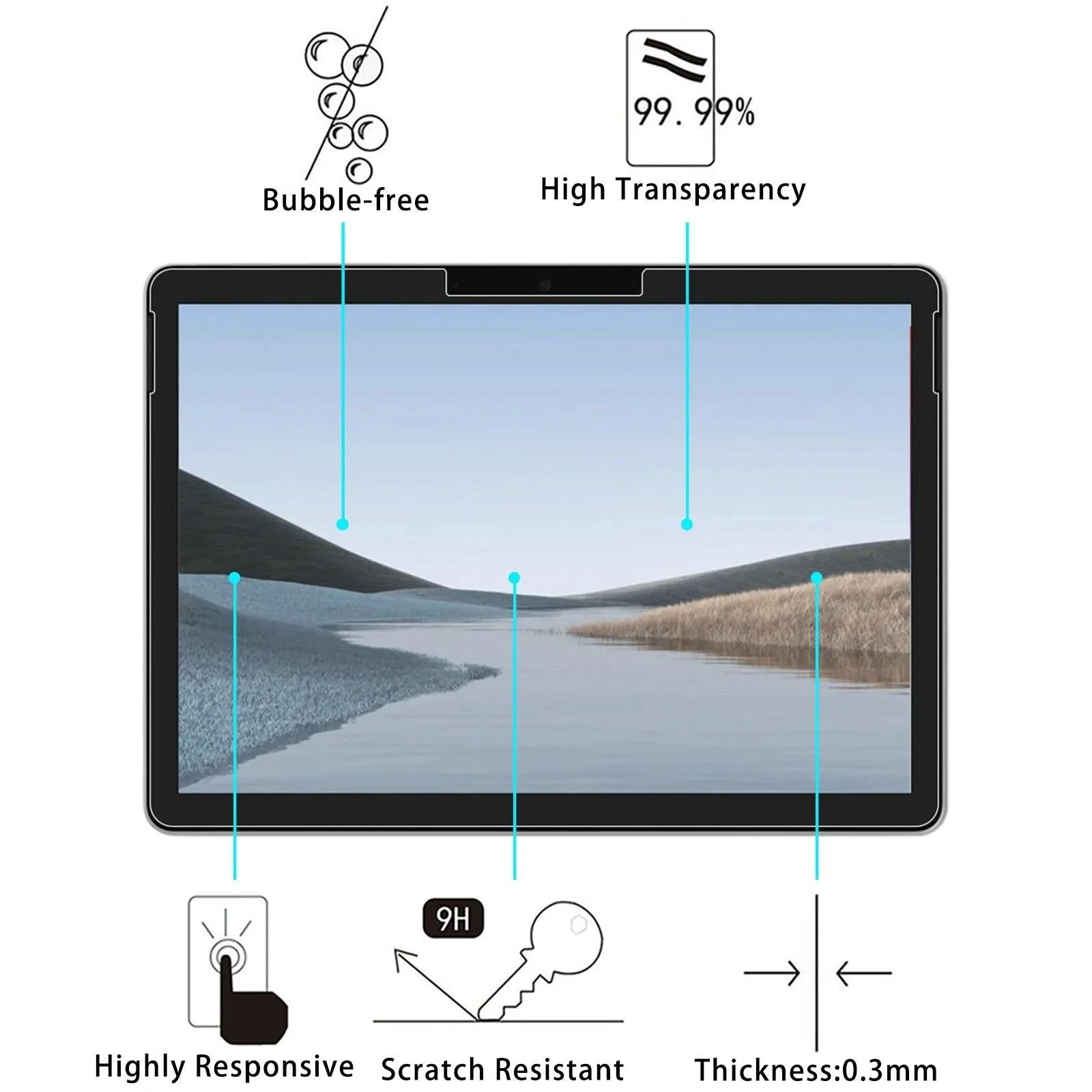 9H Tempered Glass Film For Microsoft Surface Go 4 / 3 / 2 / 1 - 2 Pcs