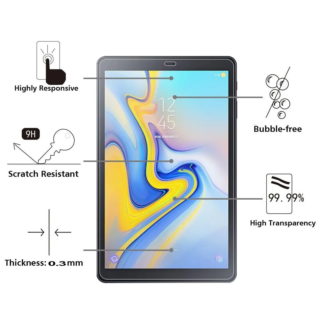 9h Tempered Glass Film for Samsung Galaxy Tab a 10.5 - 0.26mm Thickness Explosion-proof Surface Hardness