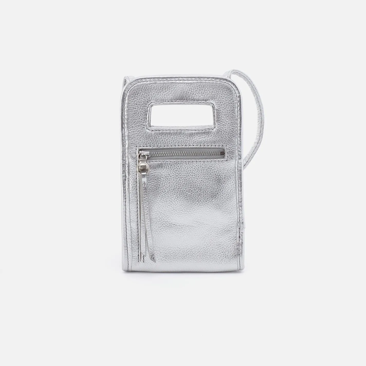 Ace Phone Crossbody in Metallic Leather - Argento