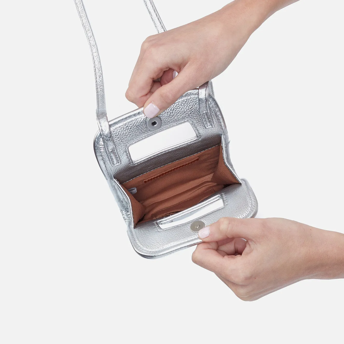Ace Phone Crossbody in Metallic Leather - Argento