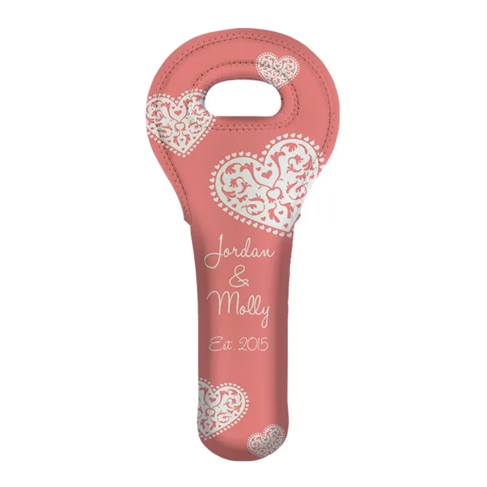 ADD YOUR NAME Wine Totes - Heart Pattern - Several Color Options