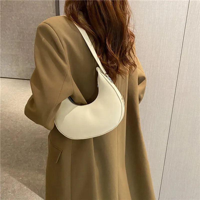 Amozae-Fashion Luxury Design PU Leather Hobo Shoulder Bag Women Small Clutch Handbag Purse Female Underarm  Bag Travel Totes