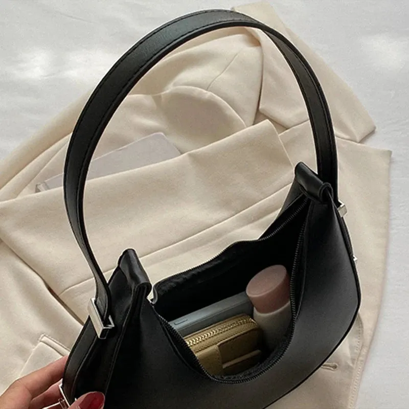 Amozae-Fashion Luxury Design PU Leather Hobo Shoulder Bag Women Small Clutch Handbag Purse Female Underarm  Bag Travel Totes