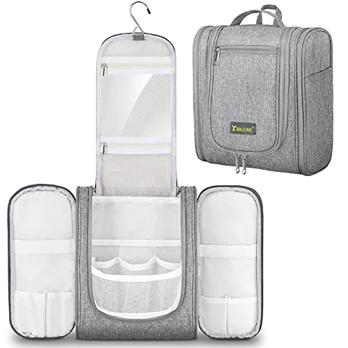 BALEINE Toiletry Bag for Women and Men, Water-Resistance Cosmetic Bags Makeup Organizer for Toiletries with Hanging Hook (Large, Gray)