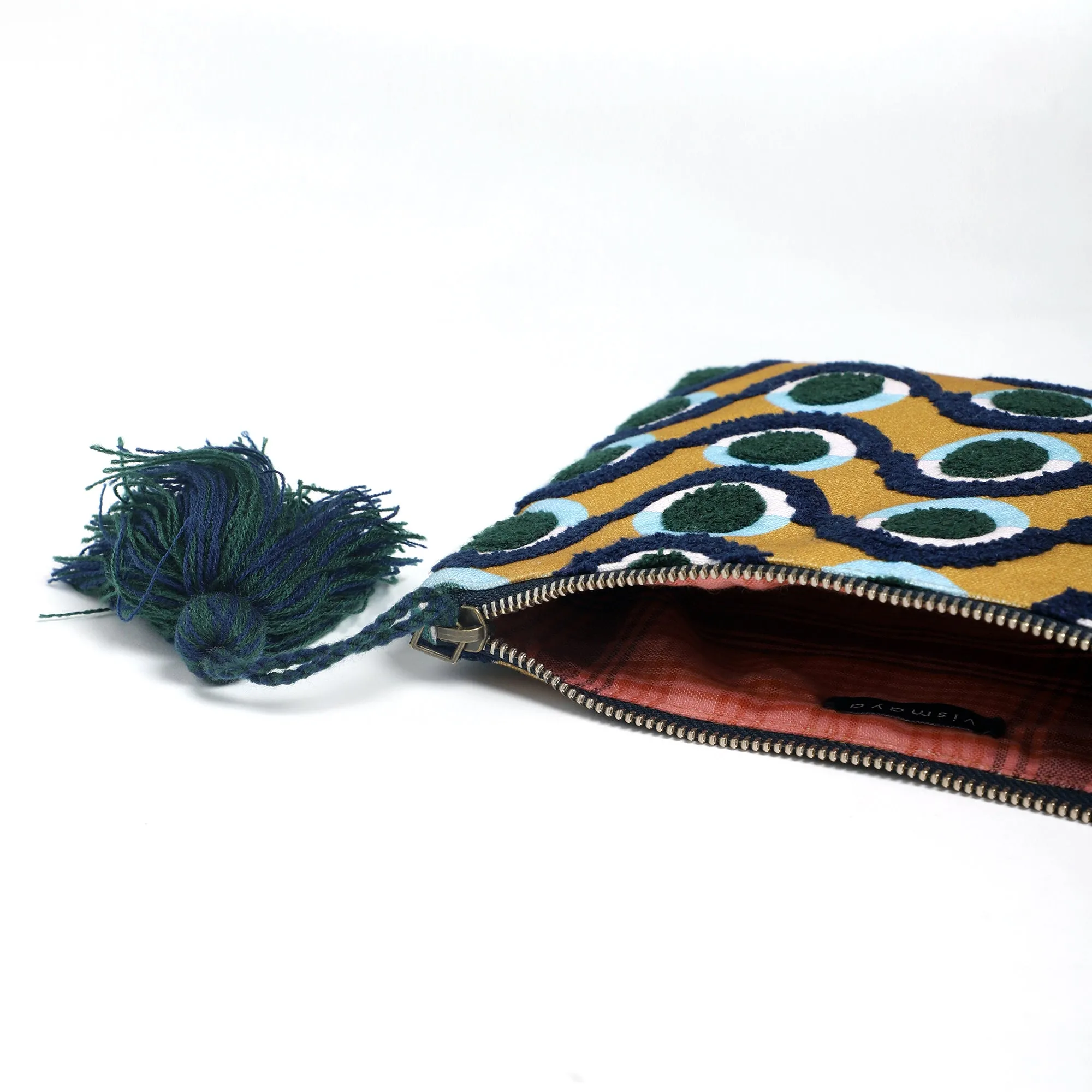 Circle Embroidered Travel Pouch - Mustard