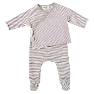 Cozmo (Barcelona) - Kimono Wrap   Footed Pant Set - Grey Stripes