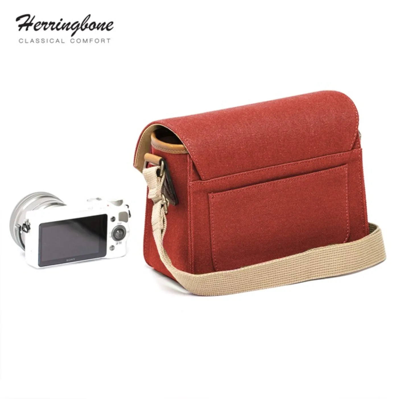 Herringbone PapasPocket Messenger Camera Bag - Mini Wine