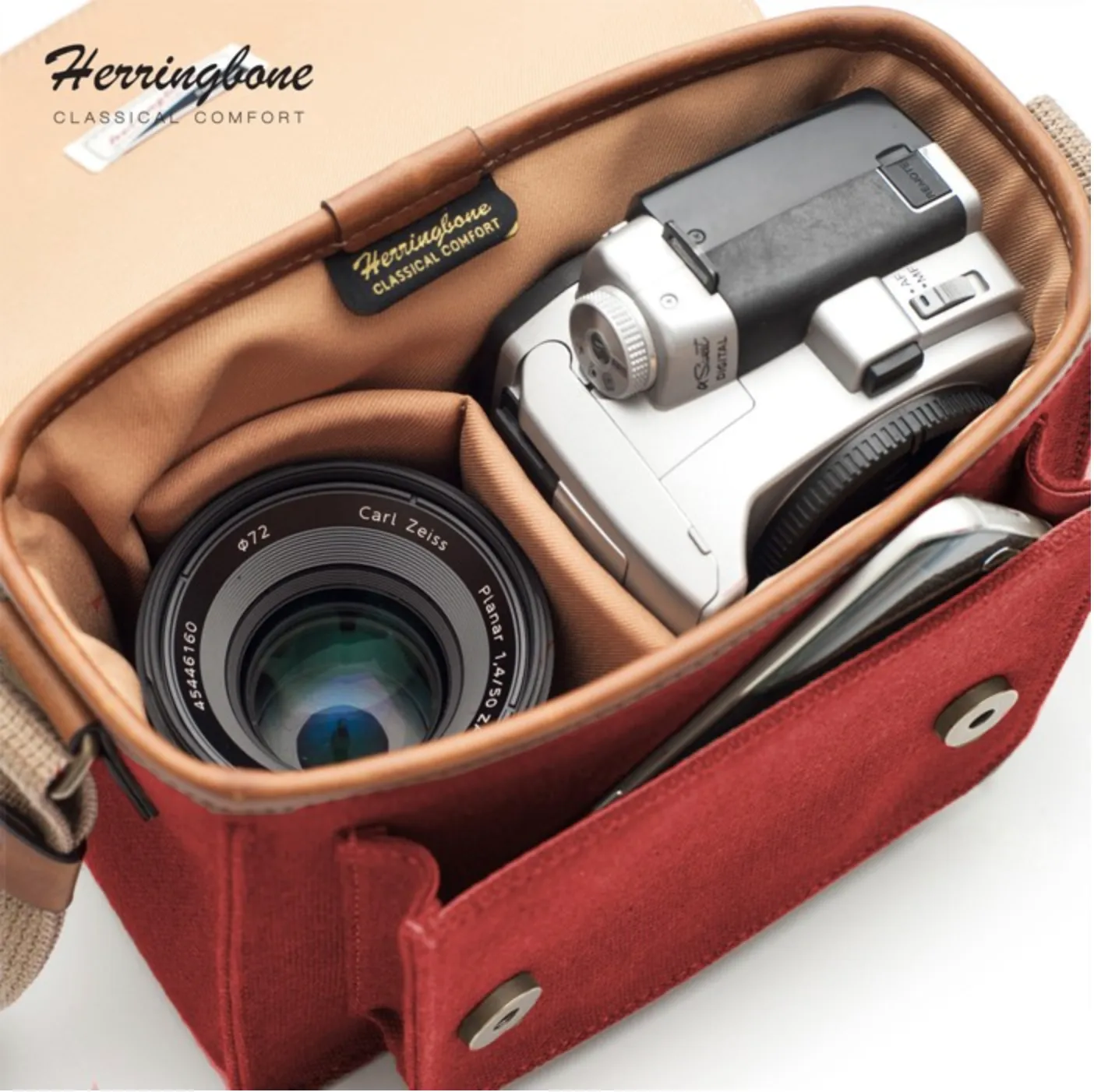 Herringbone PapasPocket Messenger Camera Bag - Mini Wine