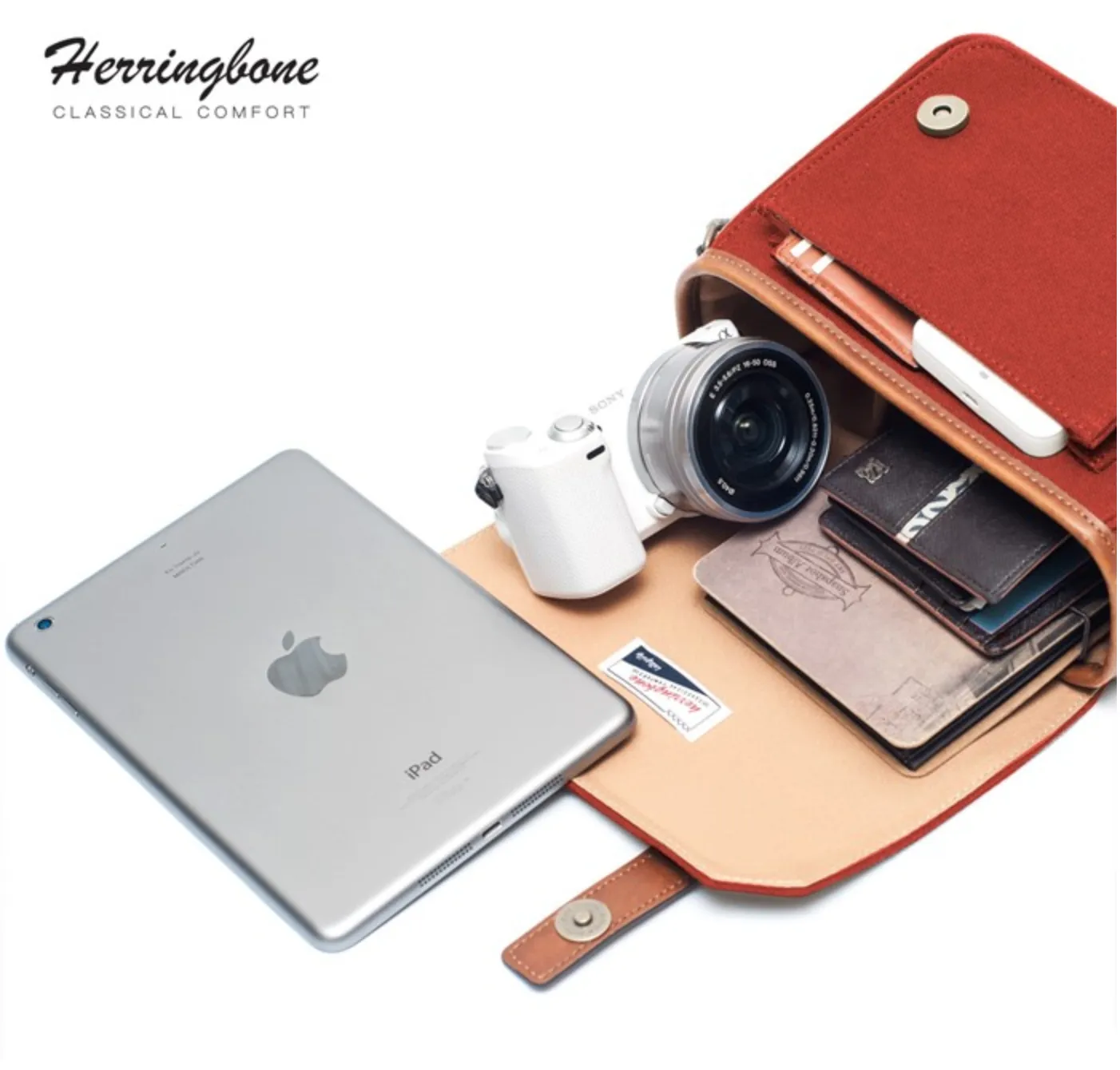 Herringbone PapasPocket Messenger Camera Bag - Mini Wine