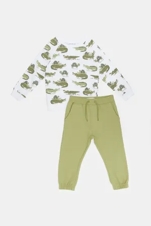 Infant Boys Cream Dino Printed Jogging Suit (2 Piece)