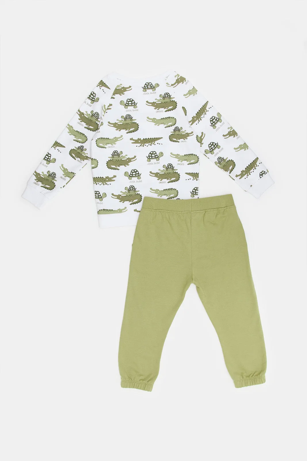 Infant Boys Cream Dino Printed Jogging Suit (2 Piece)