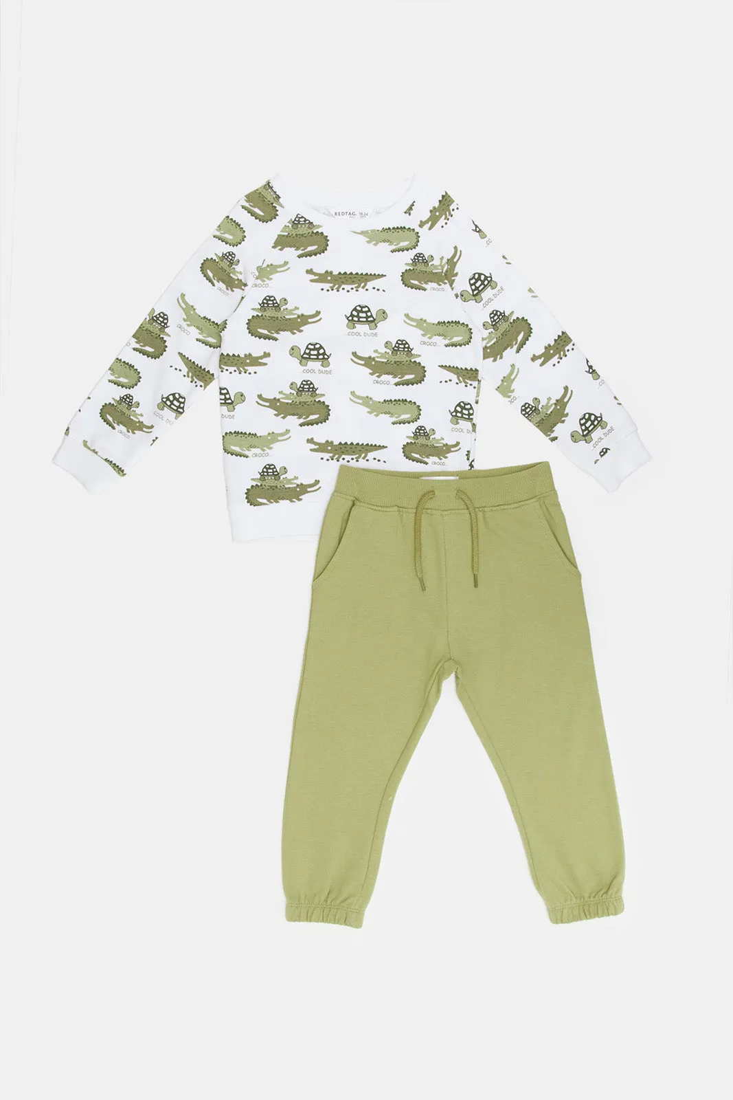 Infant Boys Cream Dino Printed Jogging Suit (2 Piece)