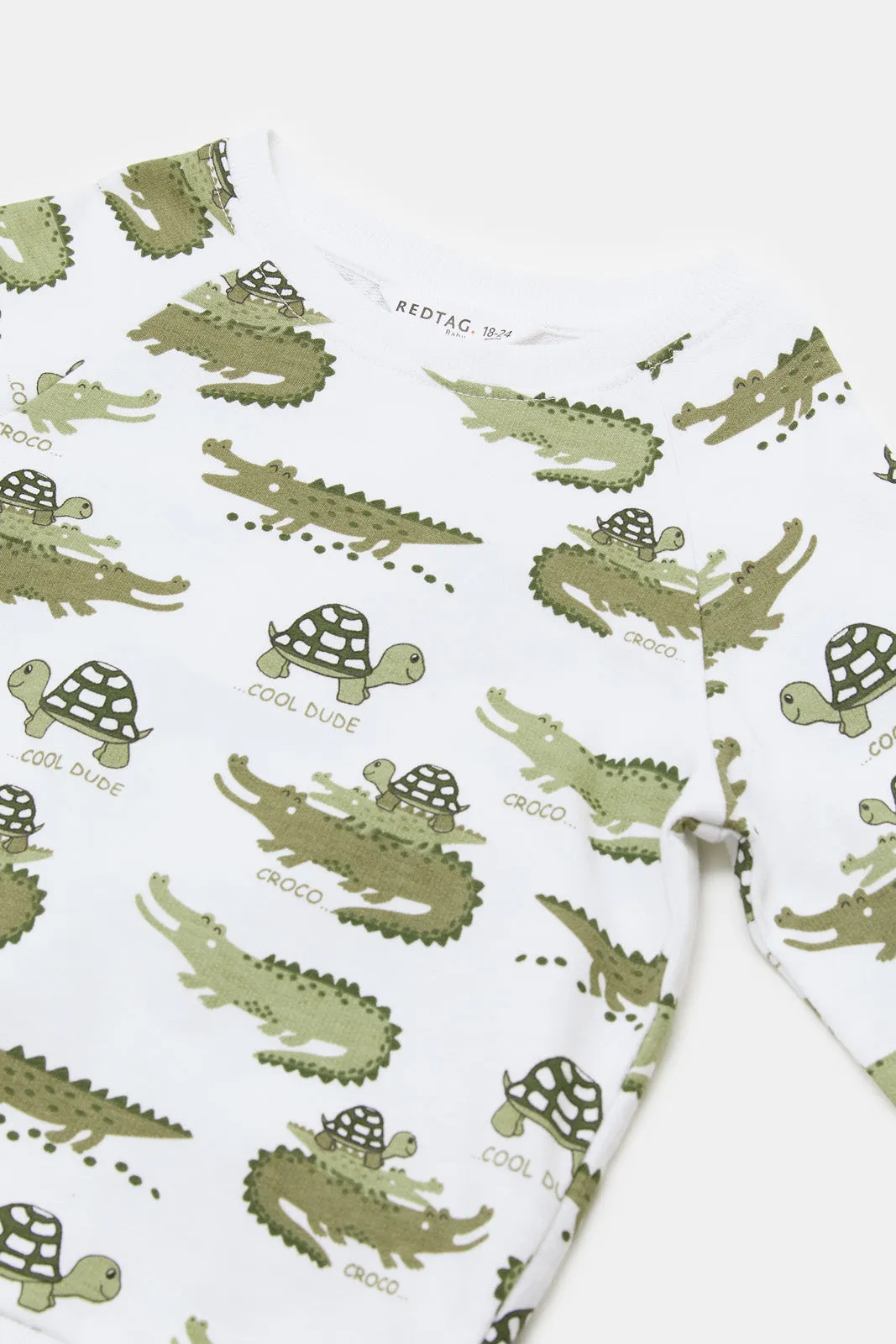 Infant Boys Cream Dino Printed Jogging Suit (2 Piece)