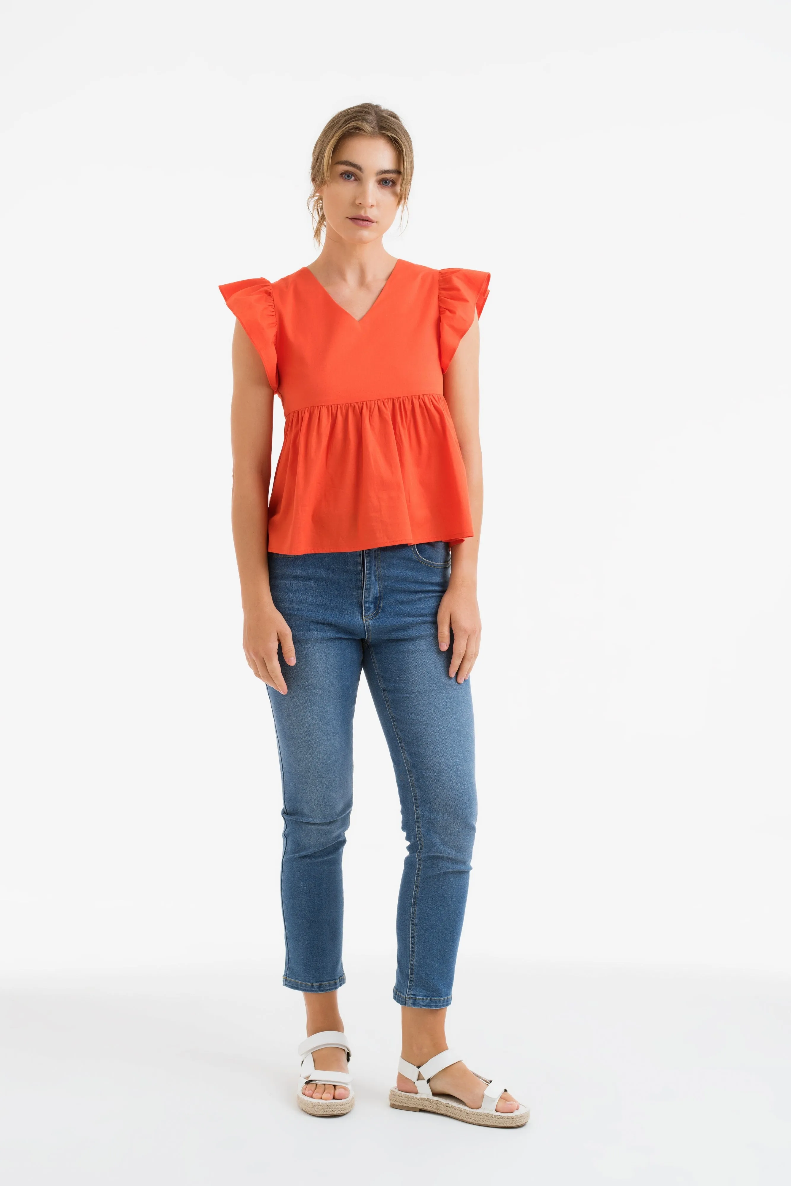 Kristen Babydoll Top in Orange
