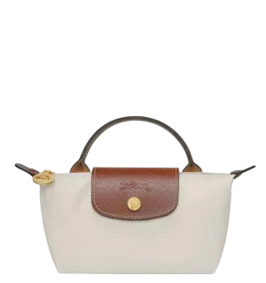 Longchamp Cream / Tan Embossed Le Pliage Original Pouch Bag