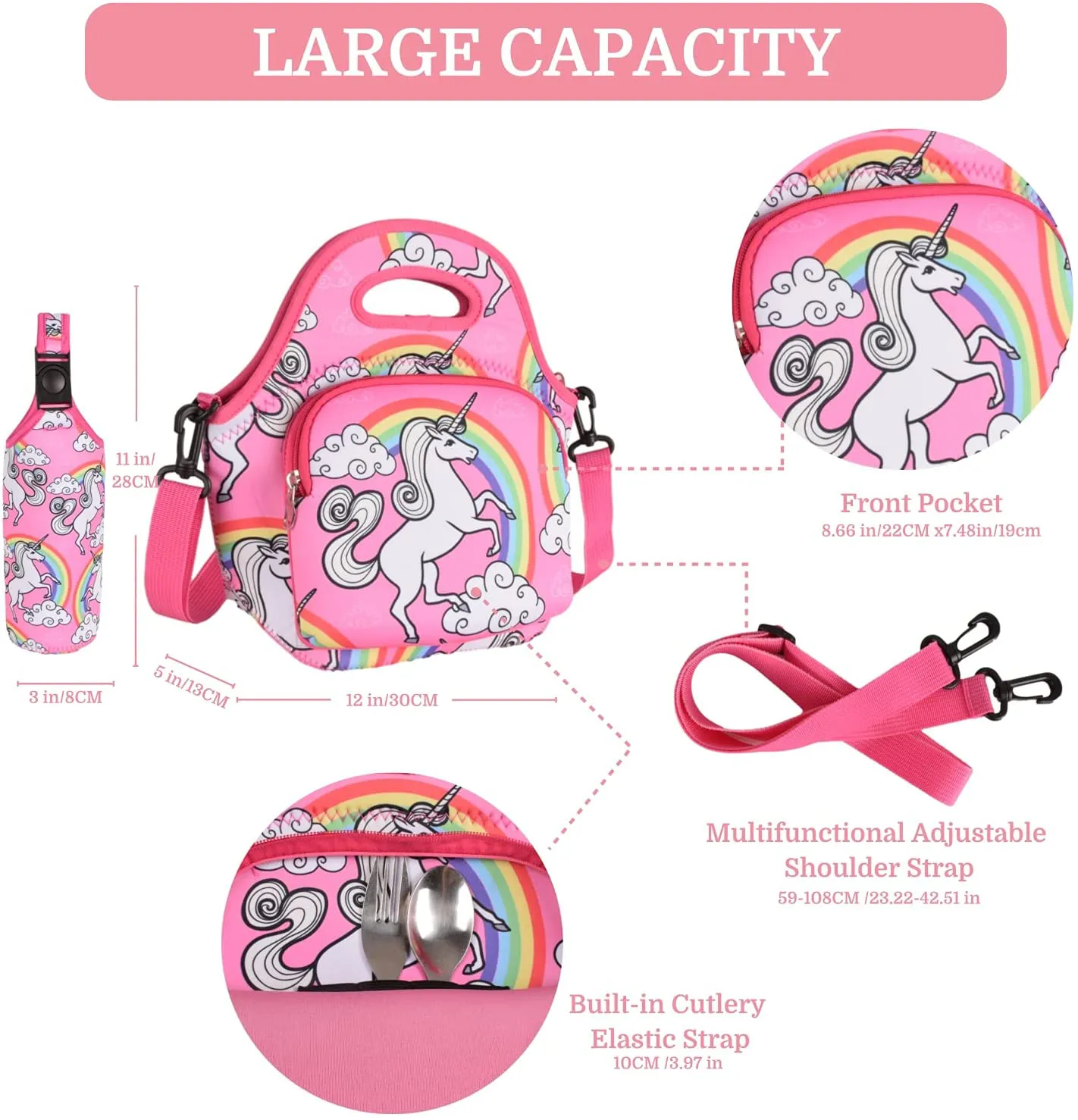 Lunch Bag Box for Kids Insulated Thermal Reusable Lunch Tote with Zipper Leakproof Durable Cooler Food Container Meal for Teen Boys Girls School Picnic Office Beach (Unicorn)…