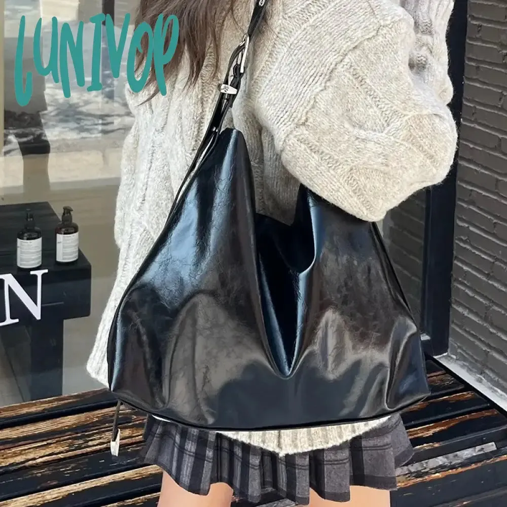 Lunivop Black Gothic Womens Shoulder Bag Vintage Leather Casual Fashion Y2k Tote Bag Large Capacity Luxury Advanced Female Handbag