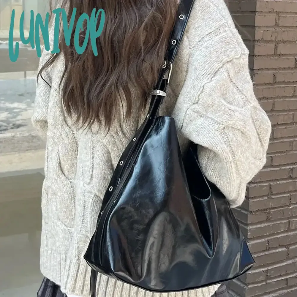 Lunivop Black Gothic Womens Shoulder Bag Vintage Leather Casual Fashion Y2k Tote Bag Large Capacity Luxury Advanced Female Handbag