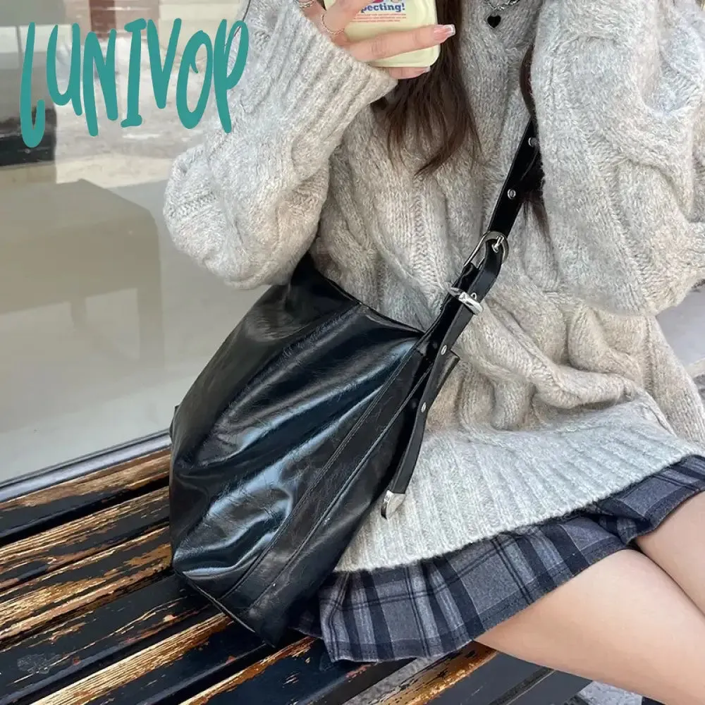 Lunivop Black Gothic Womens Shoulder Bag Vintage Leather Casual Fashion Y2k Tote Bag Large Capacity Luxury Advanced Female Handbag