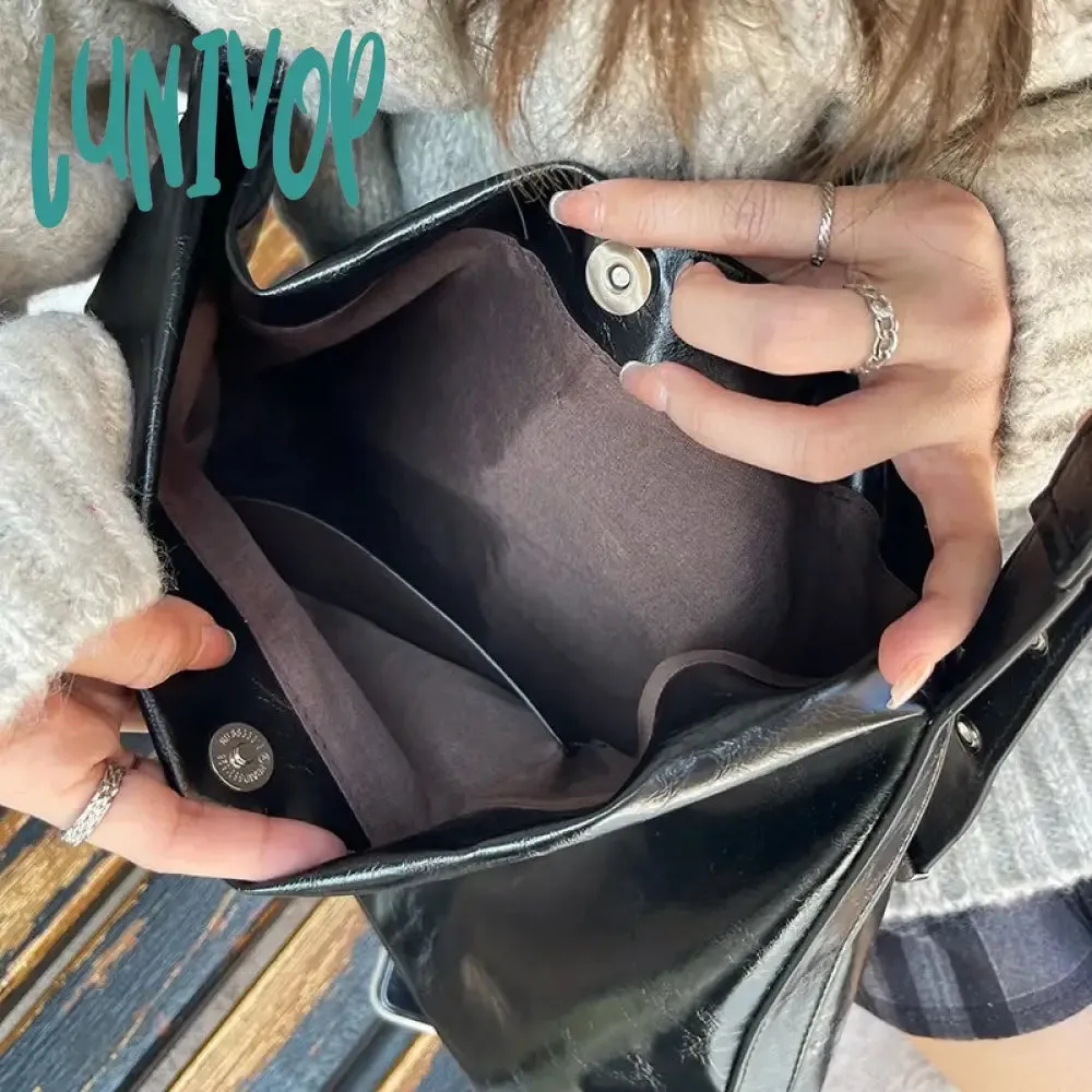 Lunivop Black Gothic Womens Shoulder Bag Vintage Leather Casual Fashion Y2k Tote Bag Large Capacity Luxury Advanced Female Handbag