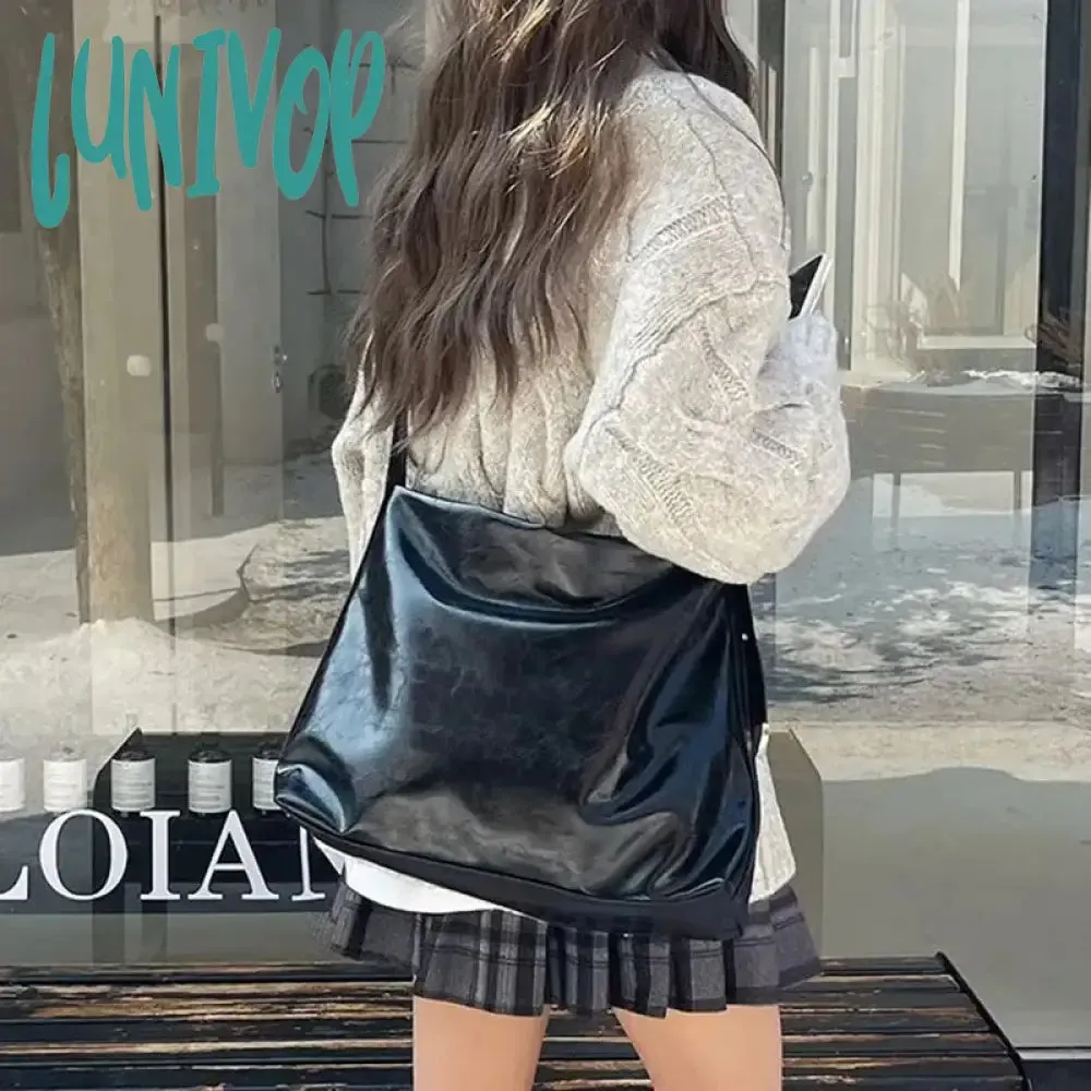 Lunivop Black Gothic Womens Shoulder Bag Vintage Leather Casual Fashion Y2k Tote Bag Large Capacity Luxury Advanced Female Handbag
