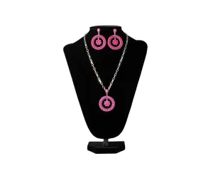 M&F Women's Silver Strike Hot Pink Beaded Jewelry Set