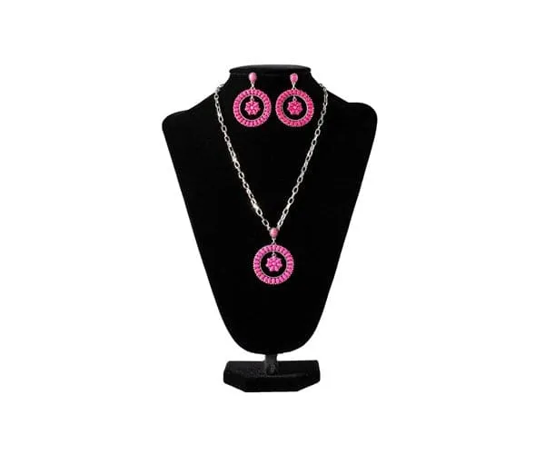 M&F Women's Silver Strike Hot Pink Beaded Jewelry Set