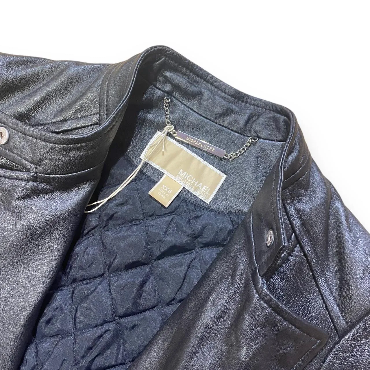 Michael Kors Cropped Black Leather Biker Jacket