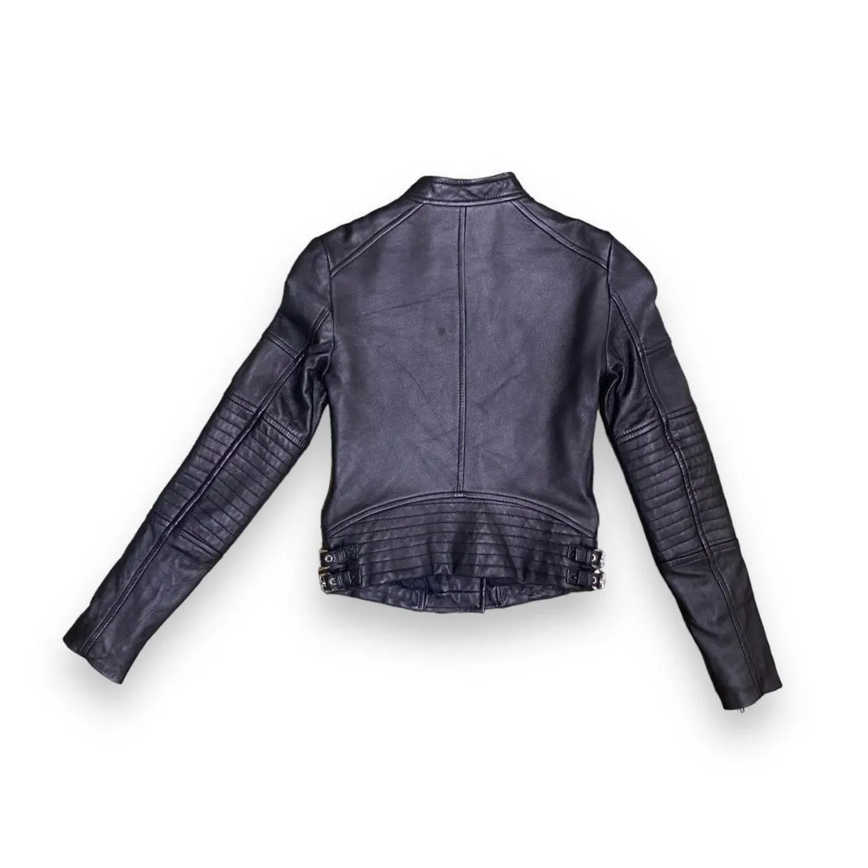 Michael Kors Cropped Black Leather Biker Jacket