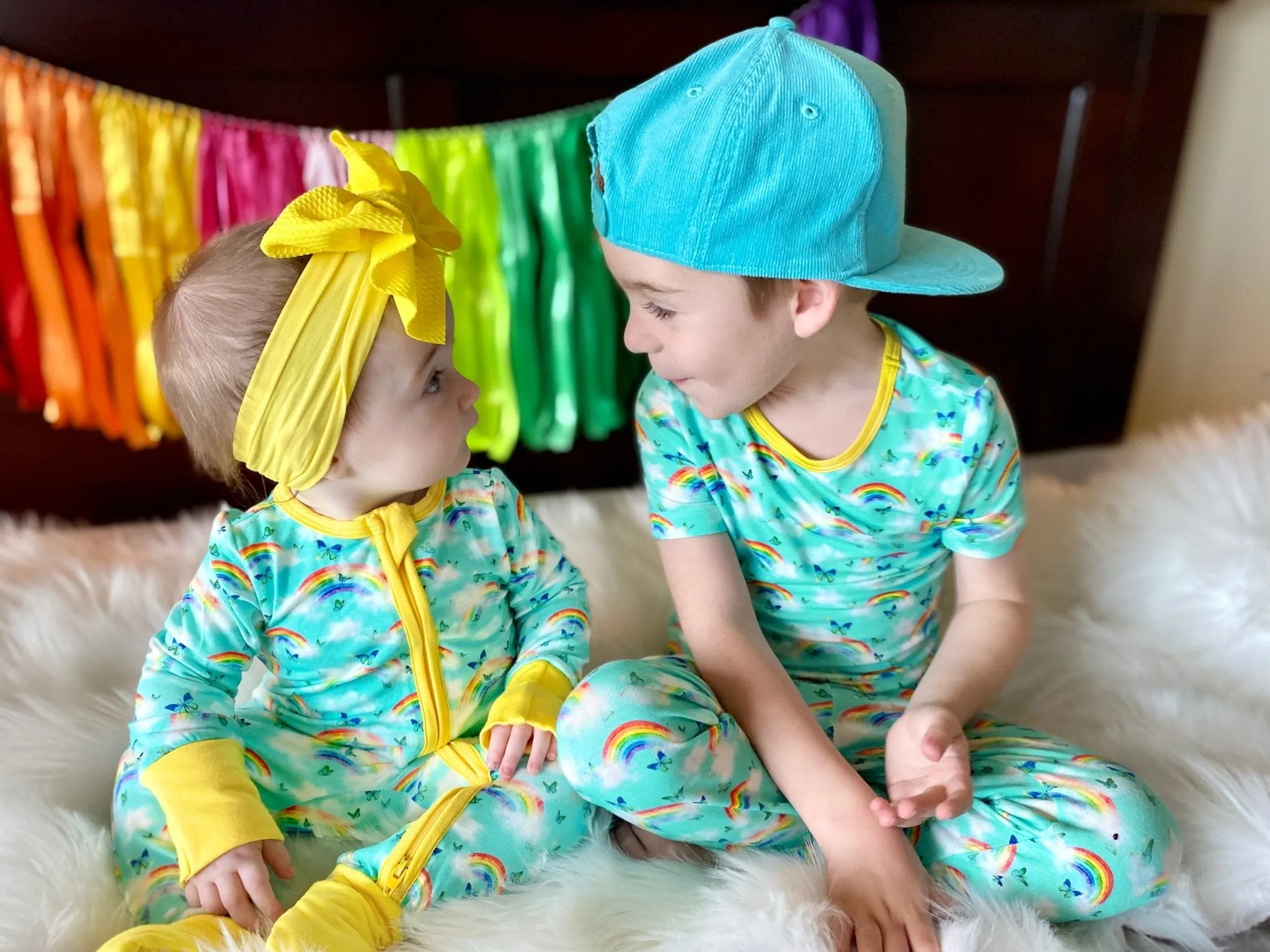 Over the Rainbow & Butterflies Short Sleeve Pajama Set (18M-12Y)