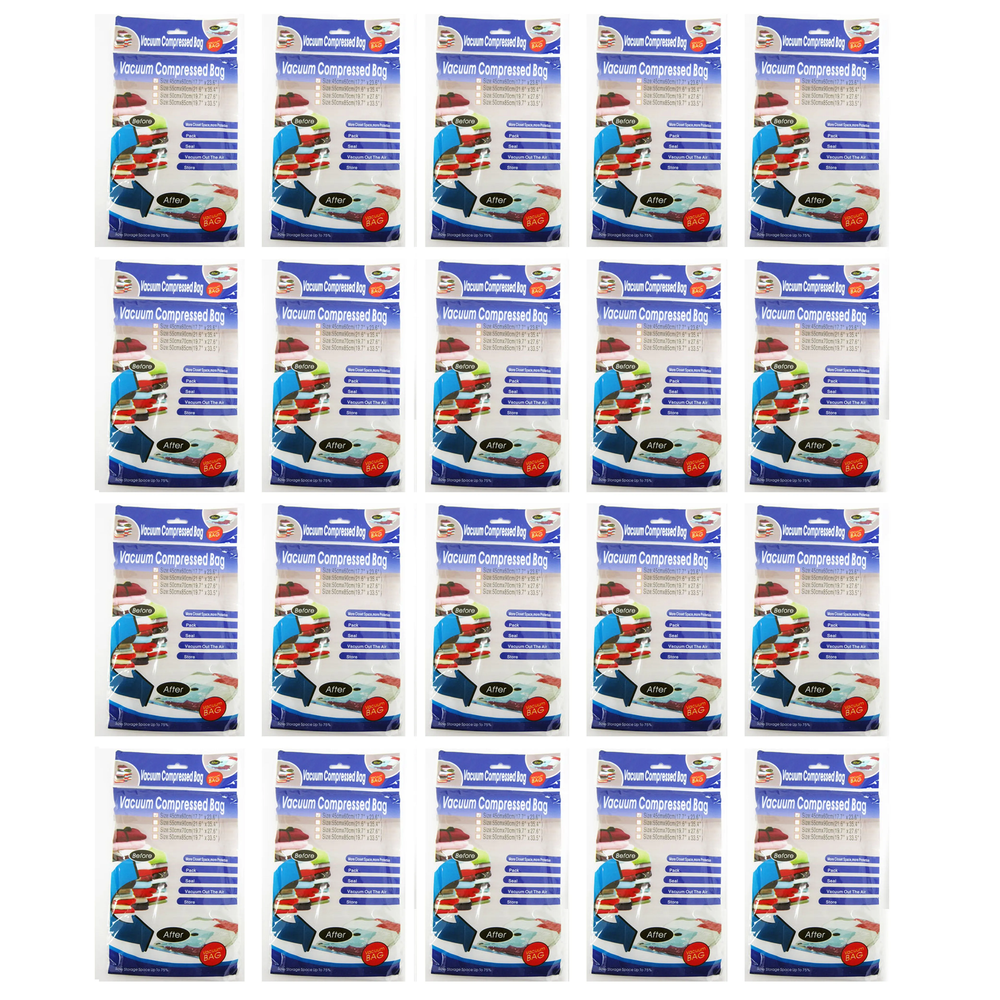 Pack of 20 Vacuum Storage Bags Air Tight Seal Closet Space Saving Organize