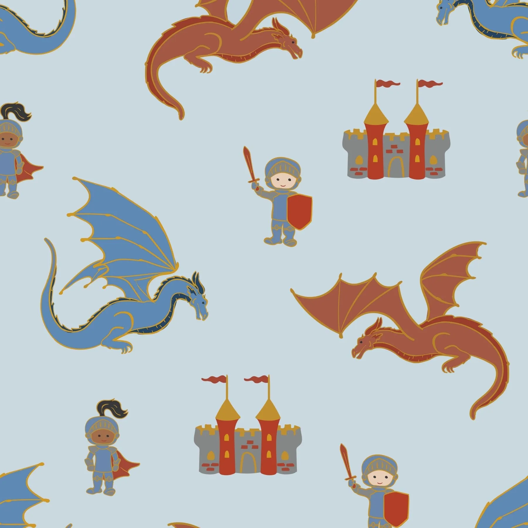 Steel Blue Dragons & Knights Short Sleeve Pajama Set (6M-10Y)