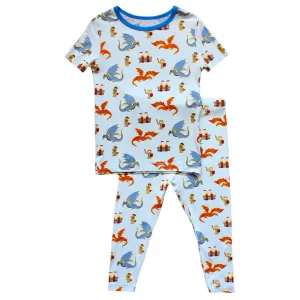 Steel Blue Dragons & Knights Short Sleeve Pajama Set (6M-10Y)