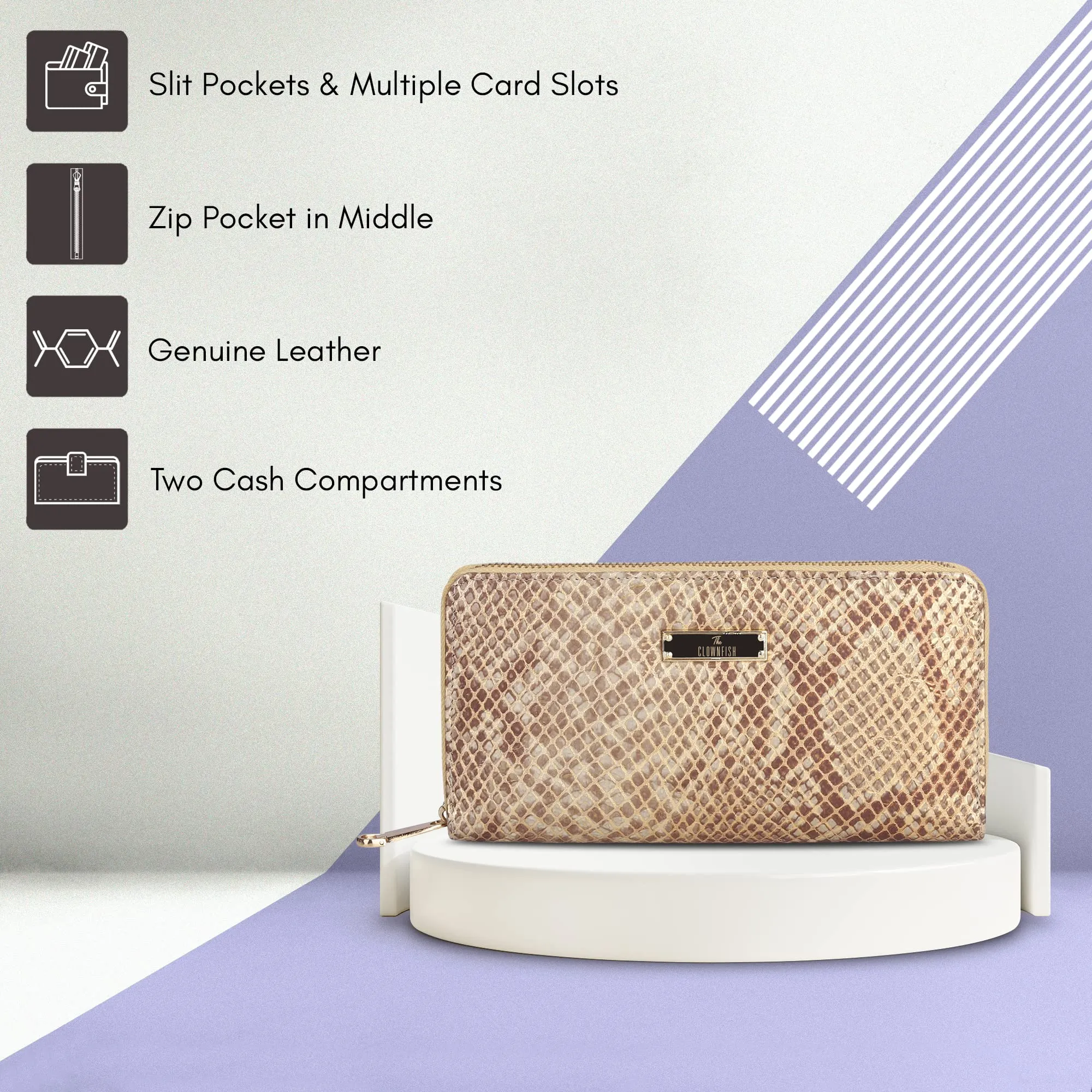 The Clownfish Donelle Collection Genuine Leather Womens Wallet Clutch Ladies Purse with Card Holders (Yellow)