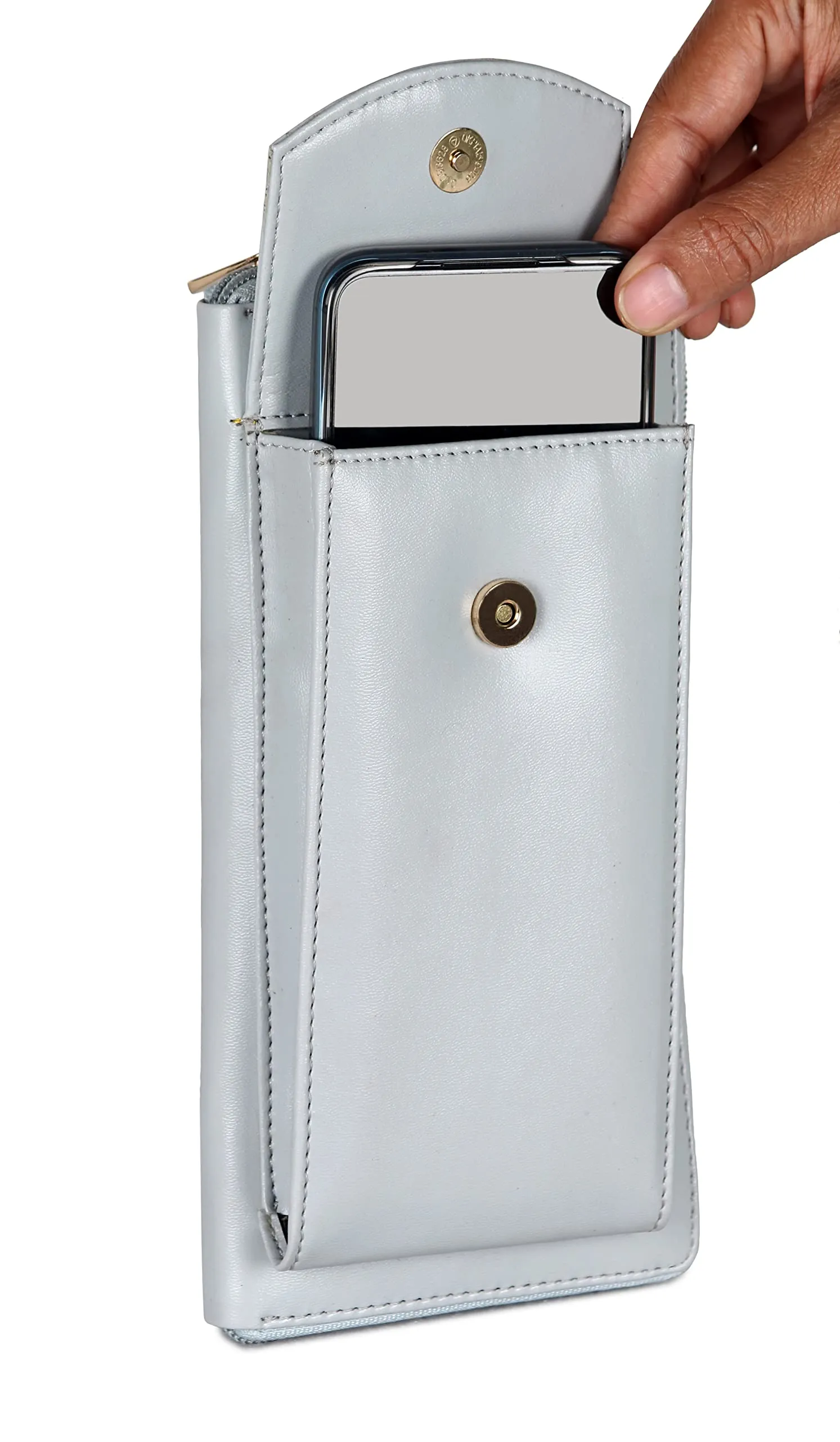THE CLOWNFISH Siona Ladies Wallet Womens Sling Bag with Front Mobile Pocket (Light Grey)