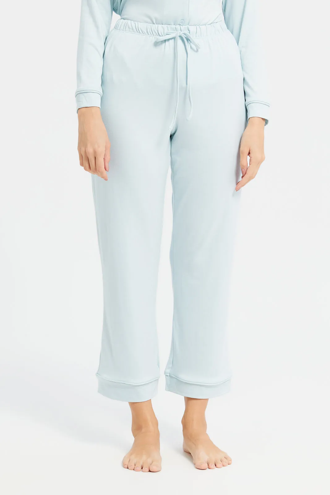 Women Blue Solid Classic Pyjama Set (2 Piece)