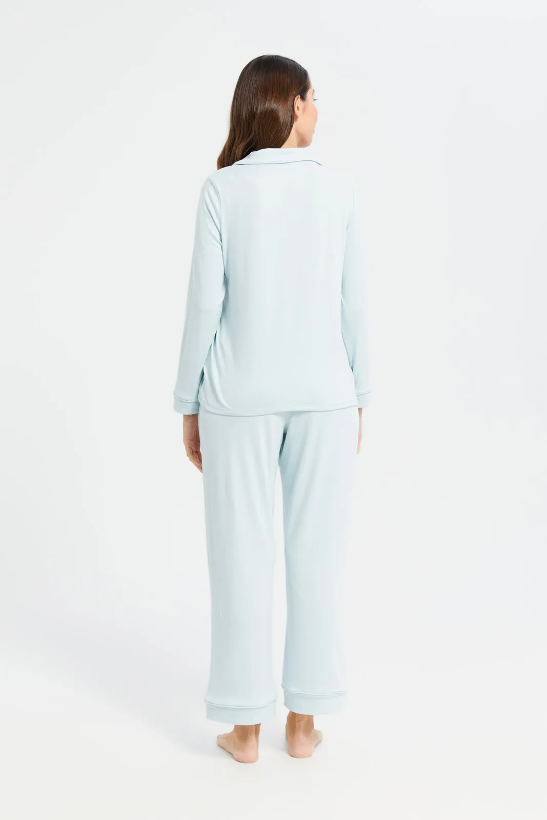 Women Blue Solid Classic Pyjama Set (2 Piece)