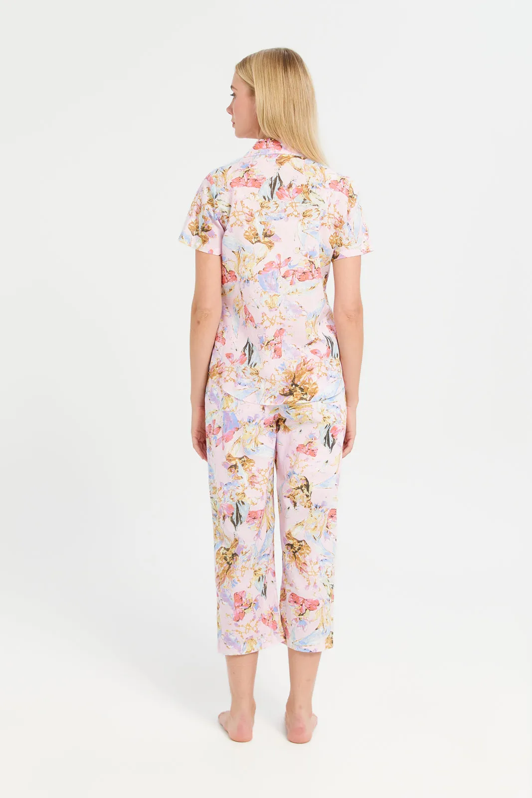 Women Pink Floral Classic Pyjama Set (2 Piece)