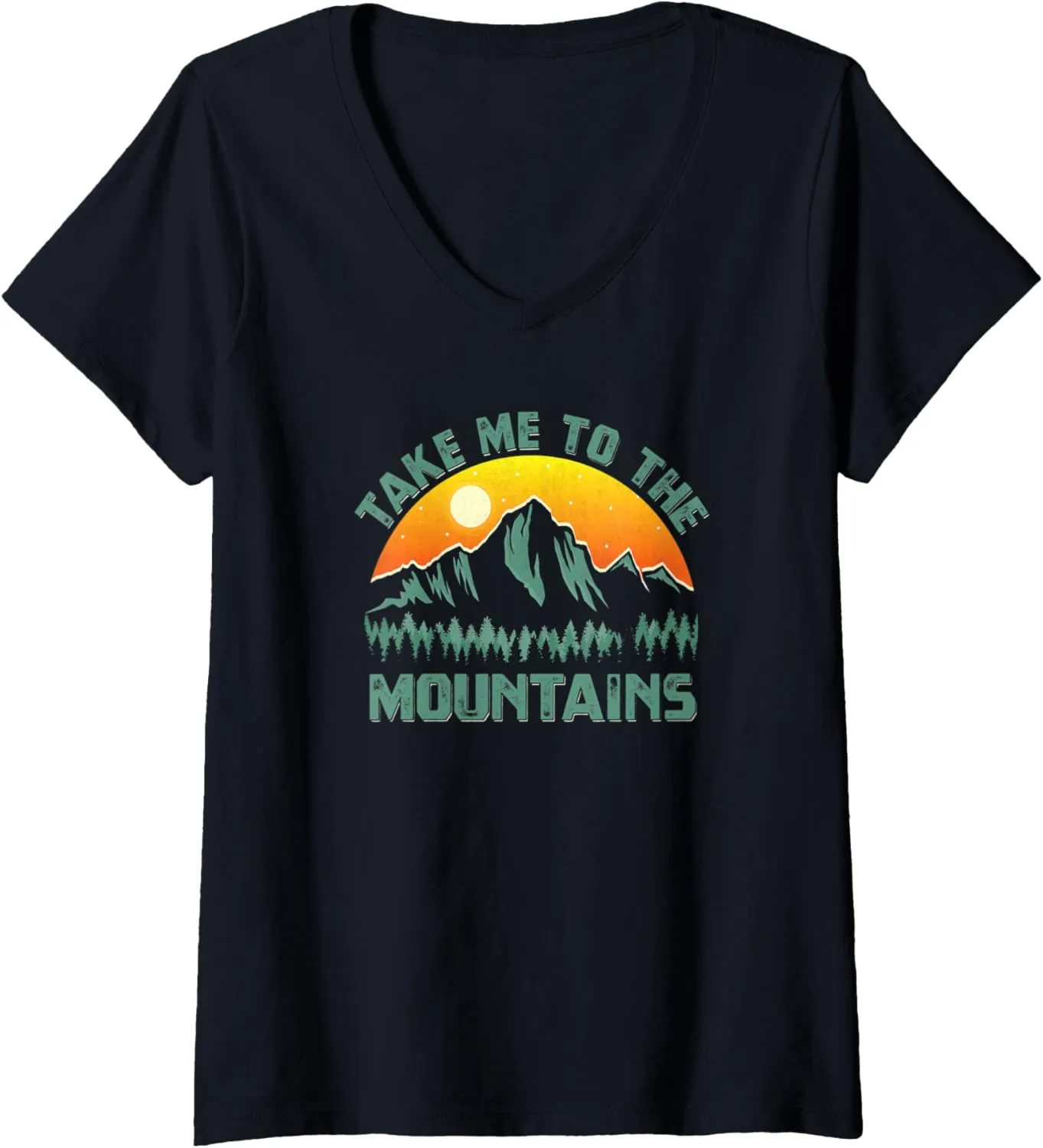 Womens Take Me To The Mountains Vintage Style Outdoor Sunset V-Neck T-Shirt